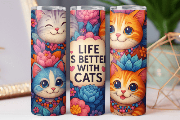Floral Cute Kitty Tumbler Wrap 20oz PNG Review