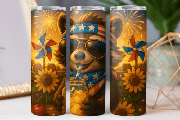 USA Flag Raccoon Tumbler Wrap 20oz PNG Review